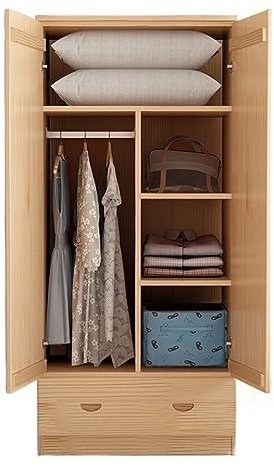 Niedriger Schrank aus Massivholz für Schlafzimmer, unlackierter Kleiderschrank mit einer Schublade, 180 x 80 x 50 cm