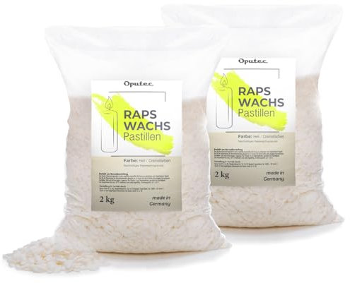 Oputec 4 KG Kerzenwachs-Pastillen – Kerzenwachs zum Gießen aus Raps – cremefarbenes Wachs für Kerzen selber machen & nachfüllen – eigene Kerzen aus natürlichem Rapswachs-Pastillen – Made in Germany