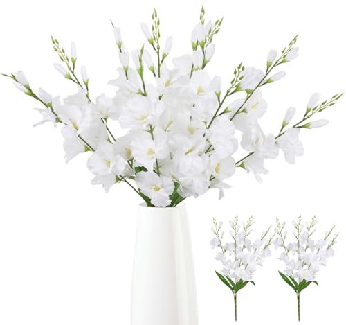 ICBOX 2 Bundles White Gladiolus Artificial Flowers 10 Heads 26.38 Silk Flowers Faux Gladiolus Flowers for Wedding Centerpieces, Home Table Party Decor(White)