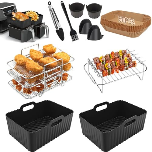 Air Fryer Accessories Set, 12Pcs for Ninja/Tower/Instant Vortex/Salter 7.6L-9.5L Dual Air Fryer, Including Silicone Air Fryer Liners