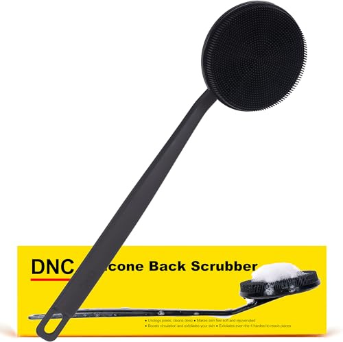 DNC Silicone Back Scrubber for Shower, Shower Brush with Long Handle Soft Bristles, Body Exfoliator Washer Bath Wet or Dry Brush for Men Women
