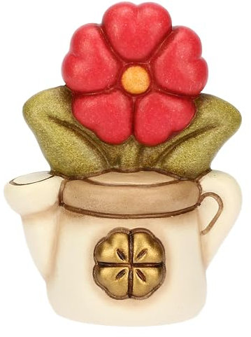THUN - Mini annaffiatoio con primula - ceramica - Collezione Bomboniera - 4.6 x 3.3 x 6.1 cm
