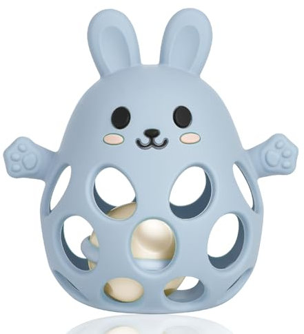Aruigu Kaninchen Rassel – Greifball Für Babys, Montessori Spielzeug Baby, BPA Frei Zahnungshilfe Baby, EIN treuer Begleiter für Babys und Kleinkinder ab 0+ Monaten (Blau)