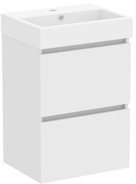 Baikal Mueble de Baño Mini. Mueble MONTADO. 2 Cajones Suspendido con Lavabo. Armario de Baño. Lavabo Ceramico. 45cm Blanco Mate.