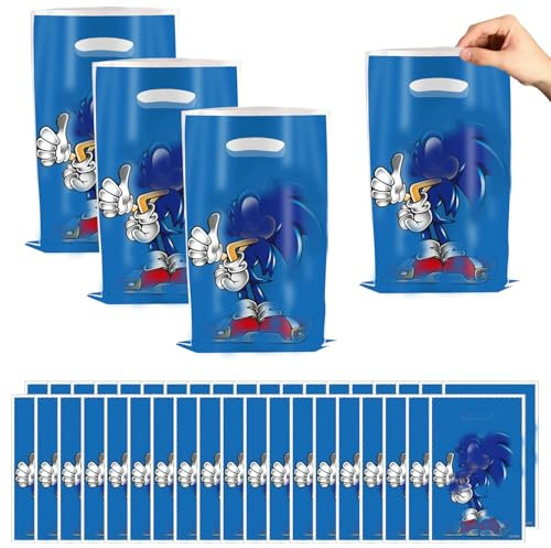 50 Pezzi Sacchettini Compleanno Bambini, Soniic Sacchetti Regalo, Sacchetto per Caramella,Borsa di Regalo per Feste di Compleanno di Natale, Feste a Tema 25 x 16 cm