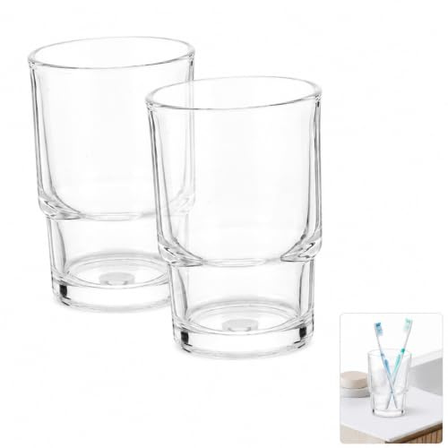 BESTYASH Zahnputzbecher Glas Transparent 3.86X2.76X2.76 Zoll | Freistehend für Mundspülung und geordnete Zahnbürstenaufbewahrung