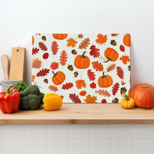 Textured Glass Chopping Board Worktop Saver for Kitchens, Durable, Easy-Clean, Scratch Resistant, Hygienic, Non Slip Feet, Cute Pumpkins, Available in Two Sizes Small 28.5cm x 20cm