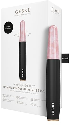 GESKE Rose Quartz Depuffing Pen | 6 in 1 | Anti-Aging | Face Yoga | SmartAppGuided | Massagen für Gesicht, Hals, Dekolleté, Arme & Beine | Anti-Schwellungen | Aus Rosenquarz
