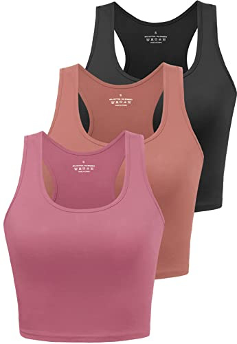 BryticFlow Damen Crop Top 3er Pack – Baumwolle Sportshirt mit Racerback Yoga Gym