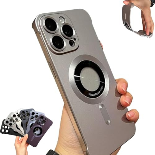 YOSEDVCB Clarioy Ultra-Thin Sleek Profile Phone Case For IPhone, Metallic Paint Frameless Magnetic Phone Case, For IPhone 17/16/15/14/13/12 Pro Max Puls(Gray,For 14)