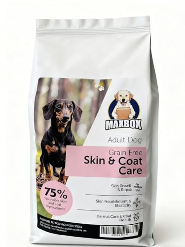 MAXBOX Functional Skin & Coat Care Dry Dog Food, Hydrolyzed Protein & Collagen Peptides for Healthy Skin & Shiny Coat, Omega 3&6 Rich Formula, Grain-Free, Hypoallergenic Dog Food for All Breeds 1.5kg