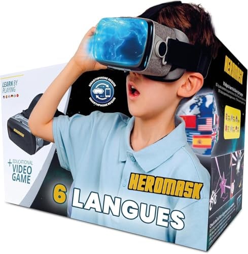 Heromask Casque VR Enfant 5-12 Ans · Jeux de Langues Réalité Virtuelle | Anglais, espagnol et allemand en jouant en VR. iPhone/Android. Cadeau original éducatif pour enfant