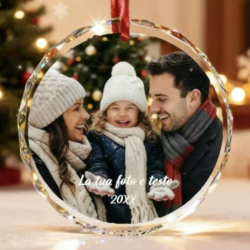 Bemaystar Palline di Natale Personalizzate con Foto - Cristallo Decorazioni per Pallina Natale Personalizzata, Pallina con Foto per Famiglia,Madre, Padre, Bambini come Regali Natale o Personalizzate