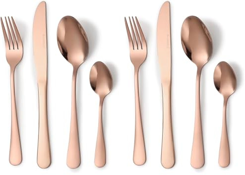 LAGUIOLE, Set posate 24 pezzi in acciaio inox 430, finitura PVD rosa opaco, comprensivo di 6 coltelli, 6 forchette, 6 cucchiai, 6 cucchiai da dessert - Misura: Standard, Colore: Rosa (Confezione da 2)
