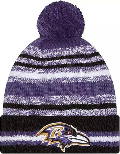 New Era Sideline Sport gestreifte Fußball-Strickmütze mit Bommel – NFL Cheer Winter Knit Toque Cap