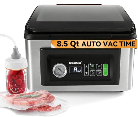 Wevac 12 Chamber Vacuum Sealer, 8.5 Qt, Auto Vacuum Sensing for Food | CleanTray, washable seal bar, commercial-grade pump, deep chamber for liquids, meats, Mason Jar Kit, Sous Vide, CV12 Pro