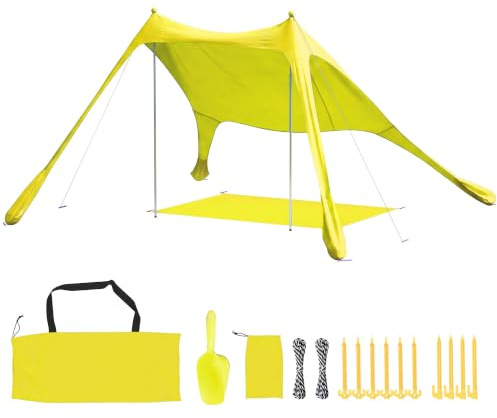 Outsunny Carpa Playa Plegable 208x200 cm para 2-4 Personas UPF50+ Verde | Toldo Playa Portátil con Esterilla,Postes de Aluminio,Pala,Estacas,Bolsa de Transporte Impermeable,para Camping,Pesca