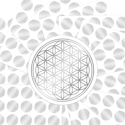 30 Blatt 750tabs Blume des Lebens Aufkleber, silberfarben, selbstklebend, PVC, transparent, wasserdicht, Kristallschmuck, für Laptop und Handyhüllen