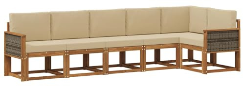 vidaXL Outdoor-Sofagarnitur mit Kissen 6 pcs Natur und Beige Polyester, Garten, modernes, wetterfestes Ecksofa, Sitzgelegenheit für draußen, Terrassenmöbel, entspannendes Set