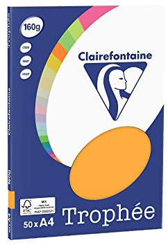 Clairefontaine 4158C - Ries Druckerpapier / Kopierpapier Clairalfa PPP, DIN A4, 160g, 50 Blatt, Mandarine, 1 Ries