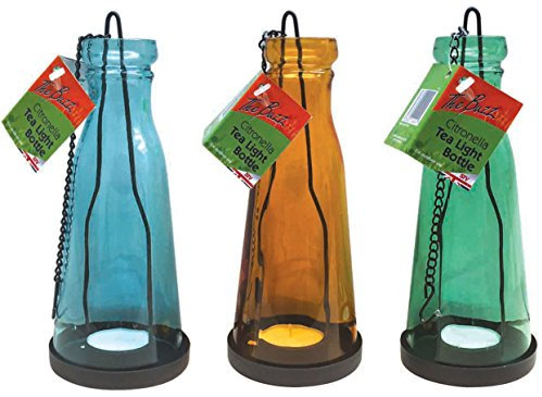 STV International The Buzz Citronella Tea Light Bottle (Includes 1 Citronella Tea Light for Outdoor, Garden Use) - Random Colour, Set of 1, 8.5x8.5x22 cm