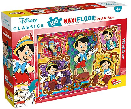 Liscianigiochi 31757 Pinocchio Disney 2 in 1: Doppel Gesicht. Färbe den Rest Stück, Maxi Puzzle 108 Teile, Einheitsgröße