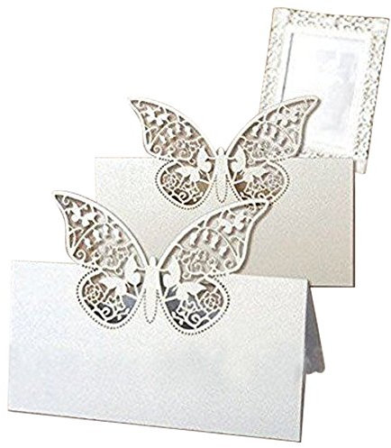 20x Farfalle Cartellini segnaposto BIANCO PERLATO glitter bomboniera matrimonio inviti