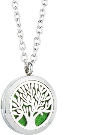 JOYMIAO Baum des Lebens Aromatherapie ätherisches Öl Diffusor Locket Halskette 316L Chirurgische Grade Edelstahl Schmuck 24 Kette mit 8 Farbe Filz Pads