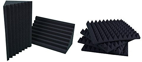 Pannelli Fonoassorbenti - Pacco 10 Piramidali 50x50x6 D30 + 4 Basstraps Scanalati 25x25x50 D30 (2,75 mq)