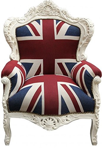 Casa Padrino Barock Sessel King Union Jack/Creme 85 x 85 x H. 120 cm - Barock England Sessel