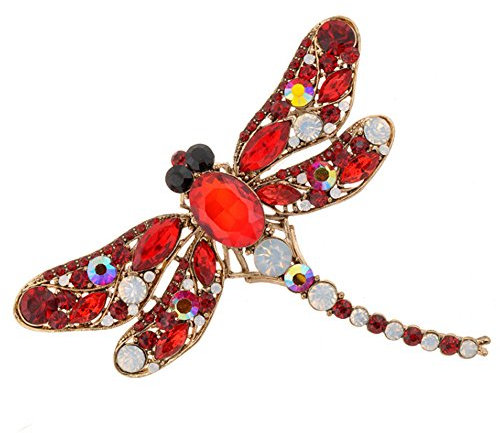 Funie Damen-Brosche, Libelle, Kristall, hübsch, Strass, Schal, Anstecknadel, Schmuck (rot)