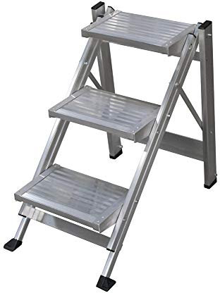 KTL Taburete-Escalera Industrial de Aluminio Plegable 3 peldaños sin barandilla Serie k-Fold