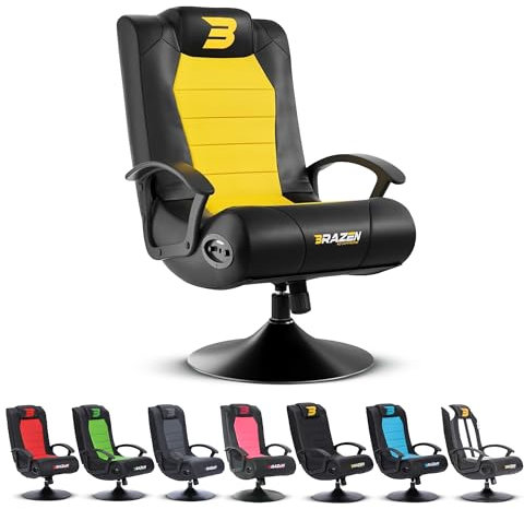 BraZen Yellow Gaming Chair for Kids Gaming Chair for Boys Girls Gaming Chair with Speakers Bluetooth Chair Small Gaming Chairs for Kids Foldable Gaming Chair Kids Video Game Chairs No Wheels - Stag