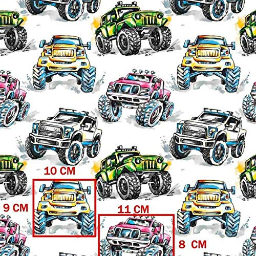 100% Baumwolle Baumwollstoff Kinder Kinderstoff Meterware Handwerken Nähen Stoff Tiermotiv 100x160cm 1 Meter (Monstertruck)