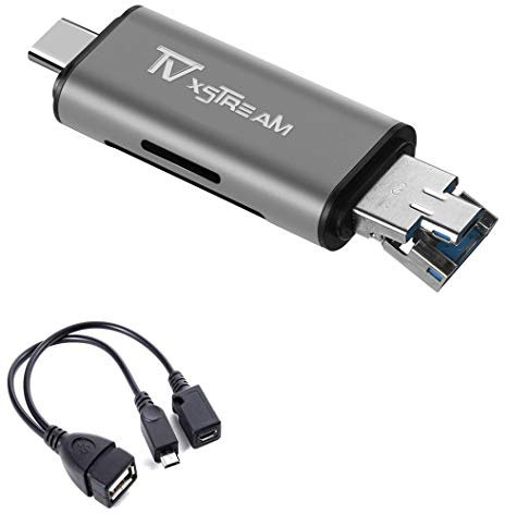 SD Card Reader, Storage Expansion OR File Transfer KIT for FIRESTICKS, Media Devices, Gaming Systems, 3-in-1 USB 2.0 / USB C/Micro USB Card Reader - SD Card, Micro SD, Includes OTG Cable