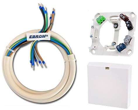 EBROM Herdanschlusskabel H05VV-F 5x2,5 mm² WEIß, inkl. Herdanschlussdose 3 Meter Kabel - komplett fertig konfektioniert, gecrimpt mit Aderendhülsen blau - 3 N PE - (5G2,5 6m) - Herdanschlussleitung