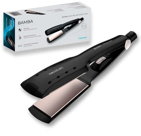 Cecotec Plancha de pelo Bamba Ritual Care 900 Wet&Dry Max, placas anchas y tecnología 3D, revestimiento de Queratina y aceite de Argán, temperatura constante 210ºC, 3m de cable