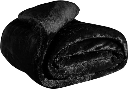 EHC Fleece Blanket Sofa Bed - King Size Cozy Blanket for Bed Fluffy Soft Large Throw, Black, 220x240cm