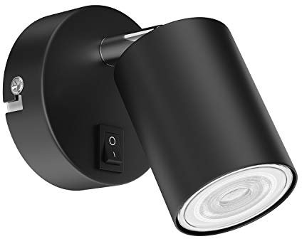 ledscom.de Wandspot WAIKA, einflammig, mit Schalter, GU10, schwarz matt, inkl. GU10 LED Lampe (warmweiß, 5,4W, 510lm, 45°)
