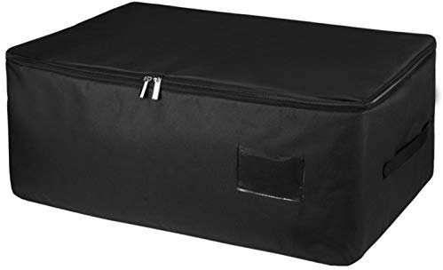 IHOMAGIC Under-bed Storage Bag, Zippered Storage Organizer with Side Handles, Moisture Proof Large Under Bed Clothes Storage Bag with Clear Pocket to Insert Label, for Bedroom Closet (Black 49L, S)