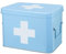 Flexzion Erste-Hilfe-Kasten-Organizer, leer, 21,6 cm, blau, Vintage-Verbandskasten, Zinn-Metall, medizinische Box, Erste-Hilfe-Aufbewahrungsbox, Behälter mit Trennwänden, herausnehmbarem Tablett und