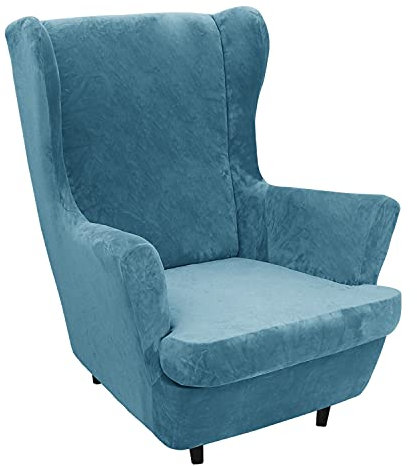 GYHH 2 Stück Samt Plüsch Stretch Sesselbezug Ohrensessel Schonbezug Ohrensesselbezuga Möbelbezüge Für Sessel Stühle Wohnzimmer (Peacock Blue)