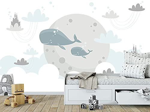 Oedim Papier peint pour enfants pour mur baleines et lune, Mural, papier peint, décoration pour salle à manger, salon, chambre