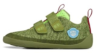 Affenzahn Barfußschuh Knit Happy mit Klettverschluss, Vegan, rutschfest, Flexibel, Reflektierend, besonders leicht in Größe 21-32 Drache - Grün