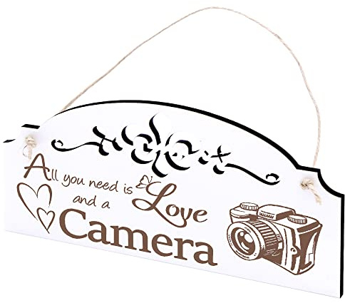 Schild Kamera Deko 20x10cm - All you need is Love and a Camera - Holz Wanddeko Dekoration Wand