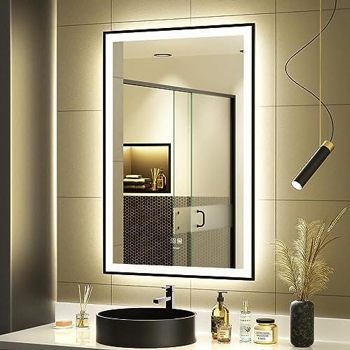 GANPE Espejo de baño LED, Espejo de tocador de Maquillaje montado en la Pared, Espejo Iluminado Moderno Grande, antiniebla+IP44 Impermeable+Vertical y Horizontal (60 x 90 cm)