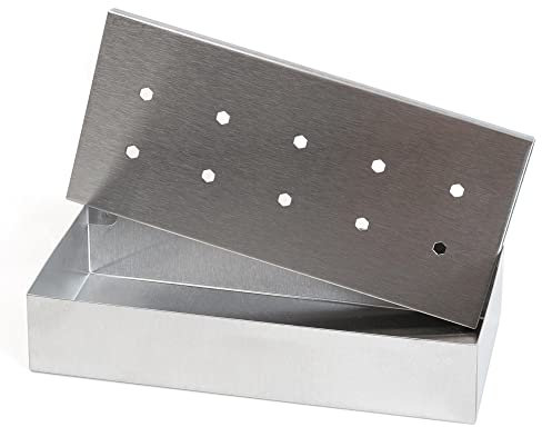 Wenco Boîte de fumage de qualité supérieure - 20 x 9,5 x 4 cm - En acier inoxydable - Résistante à la chaleur - Pour barbecue à gaz et barbecue au charbon de bois - Argenté