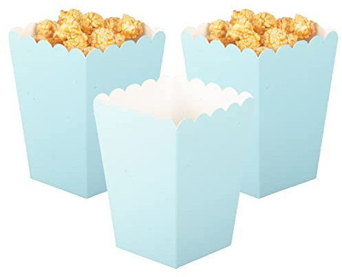 Ainmto 24 Stück Hellblau Popcorn Boxen,Popcorn Kästen,Popcorn Tüten,Mini Papier Popcorn Behälter für Filmabend-Party