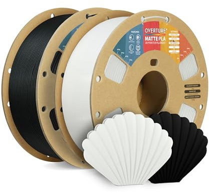 OVERTURE 2KG Bundle Matte PLA 3D Printer Filament 1.75mm, Black+White | Frosted Matt Finish Hides Layer Lines, Great Value, Accuracy +/- 0.02mm, Fit Most FDM Printer (Black+White)