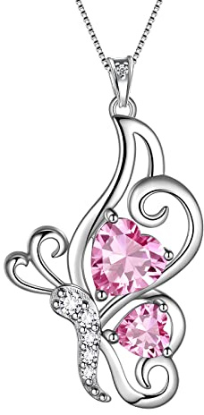 Aurora Tears Rosa Schmetterling Herz Halskette Frauen 925 Sterling Silber Tier Schmetterlinge Oktober Erstellt Turmalin Geburtsstein Schmuck DP0307O